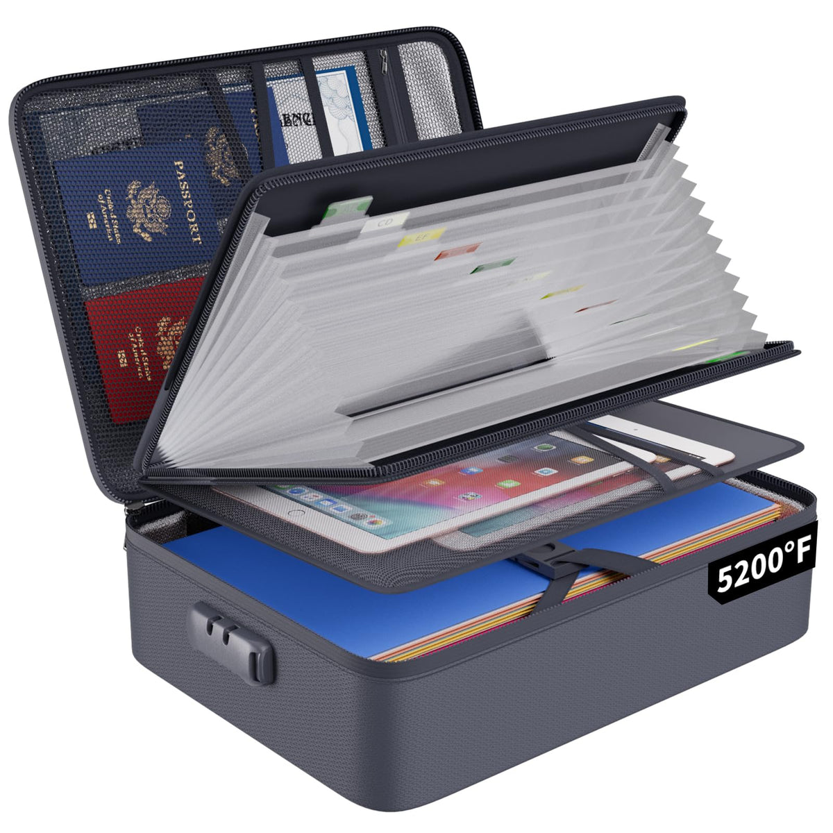 Engpow 5200? Fireproof File Organizer Bag With 13 Pocket Accordion File Folder,Document Organizer Box With Lock&Labels,Multi-Lay