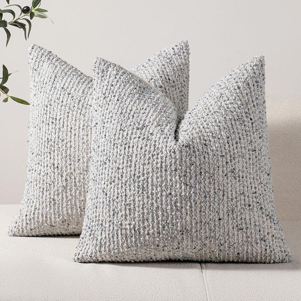 Dezene Striped Throw Pillow Covers 22X22 Set Of 2 Blue Textured Boucle Chic Morden Boho Accent Farmhouse Square Decorative Couch