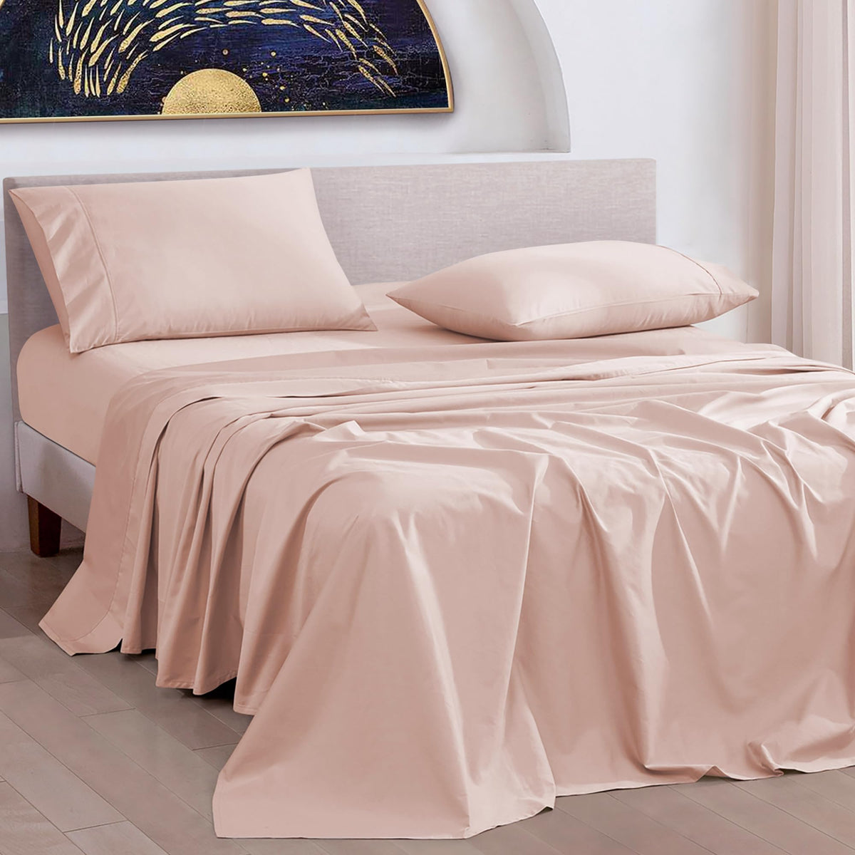 URBANHUT Queen Size Sheets 100% Pure Cotton, 1000 Thread Count 4 Pc Bed Sheet Sets, Soft & Breathable, Luxury Hotel Sheets Fits 