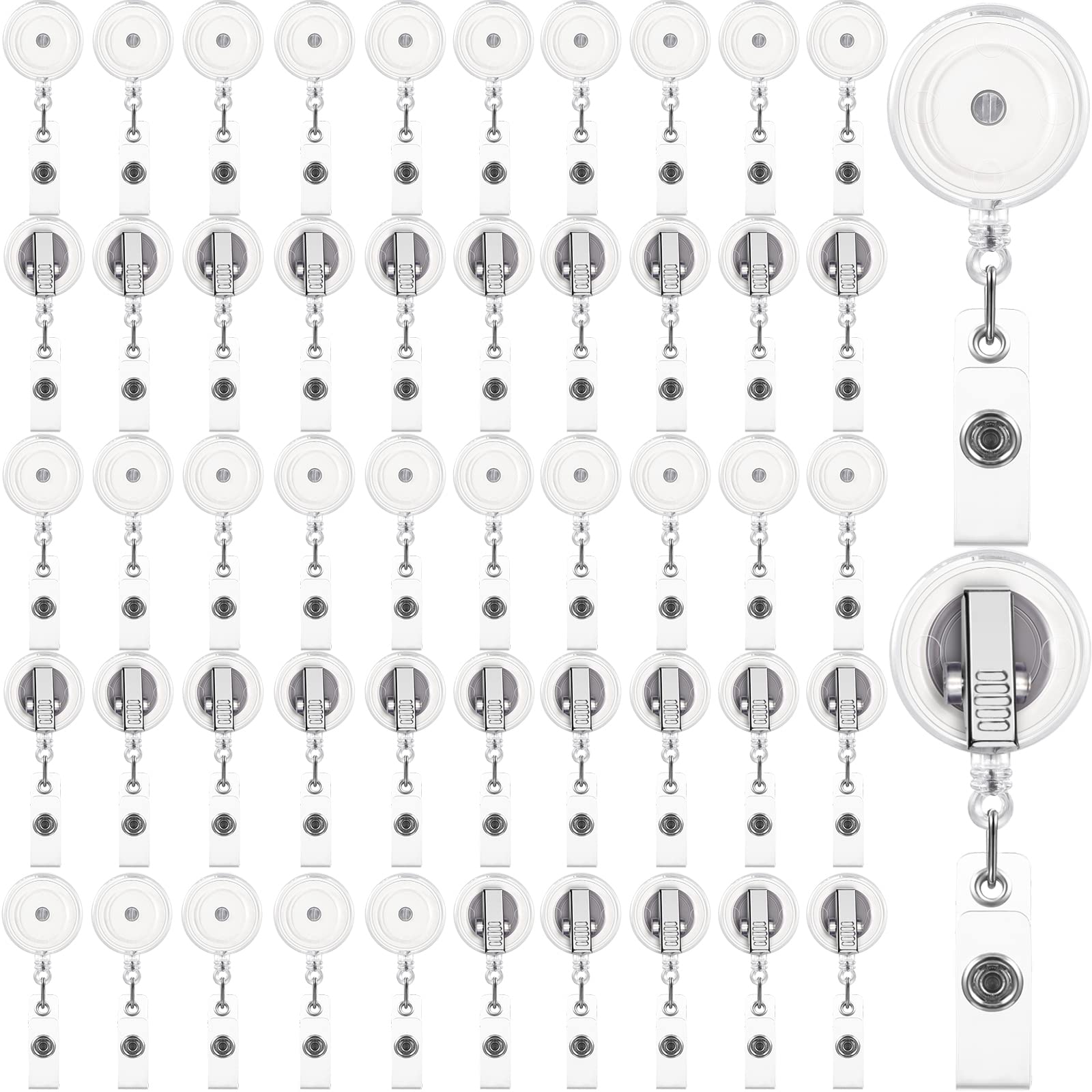 Fulmoon 50 Pcs Badge Reels Retractable With Swivel Alligator Clip, Round Id Badge Holders Nursing Name Badge Reels And And Vinyl