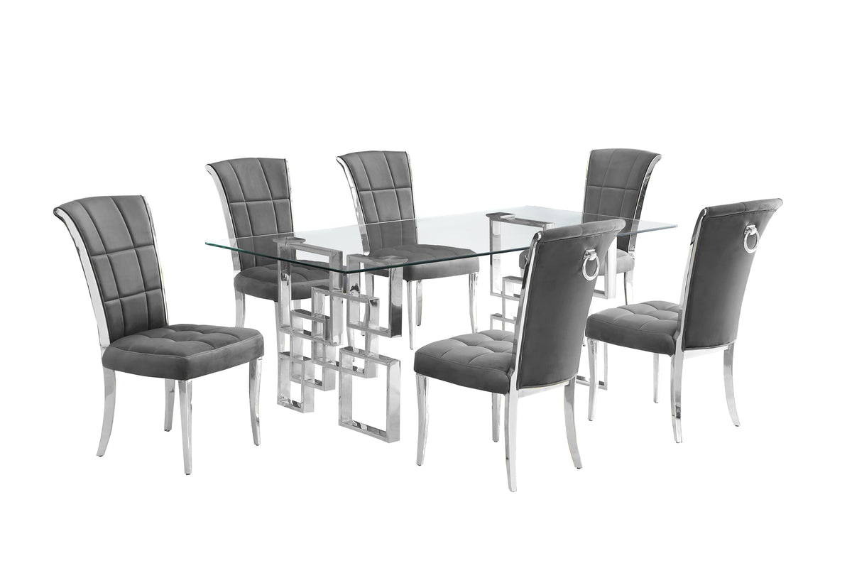 Best Quality Furniture D221-6Sc320 Dining, 7-Piece Set, Dark Gray/Silver