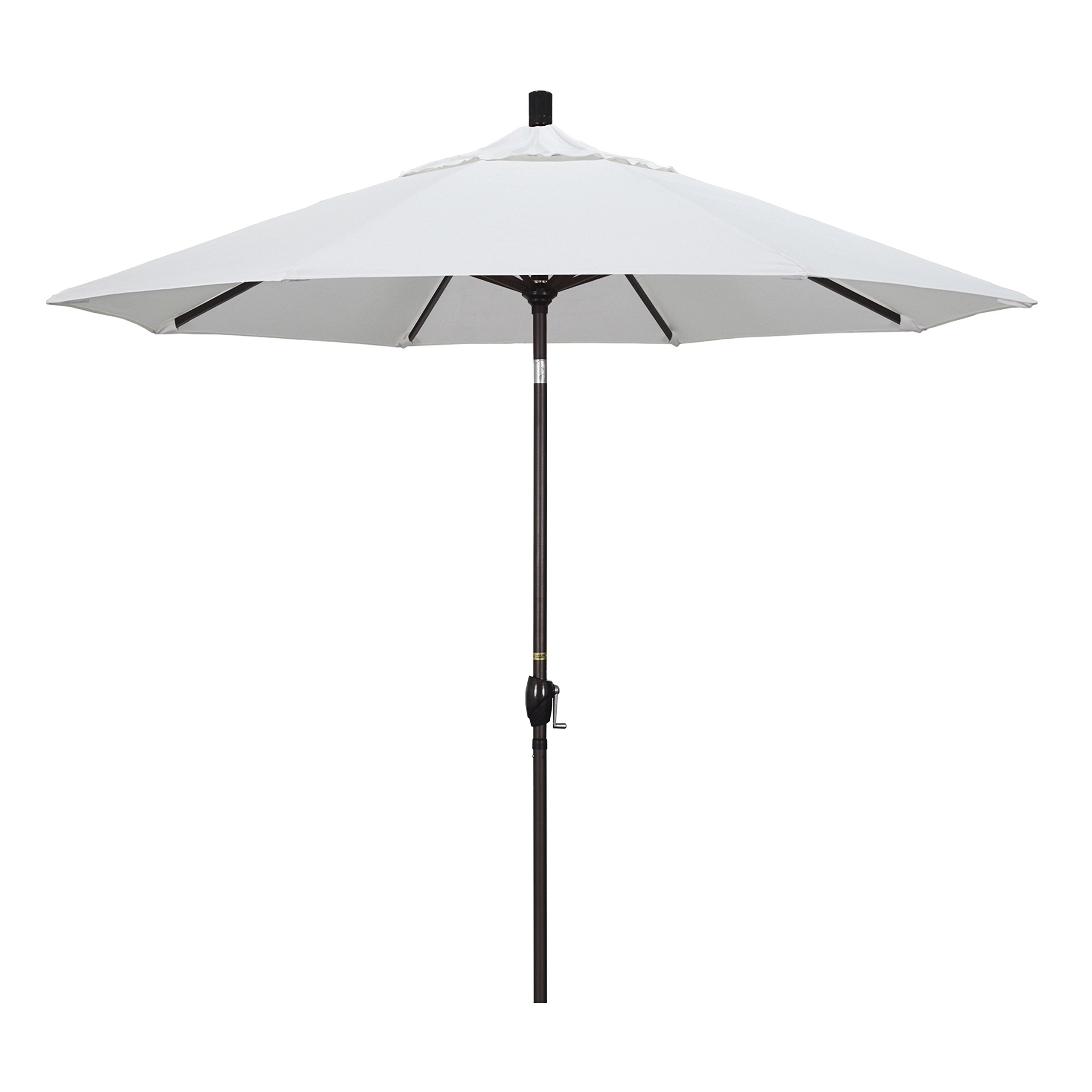 California Umbrella 9' Round Aluminum Market Umbrella, Crank Lift, Push Button Tilt, Bronze Pole, Sunbrella Natural