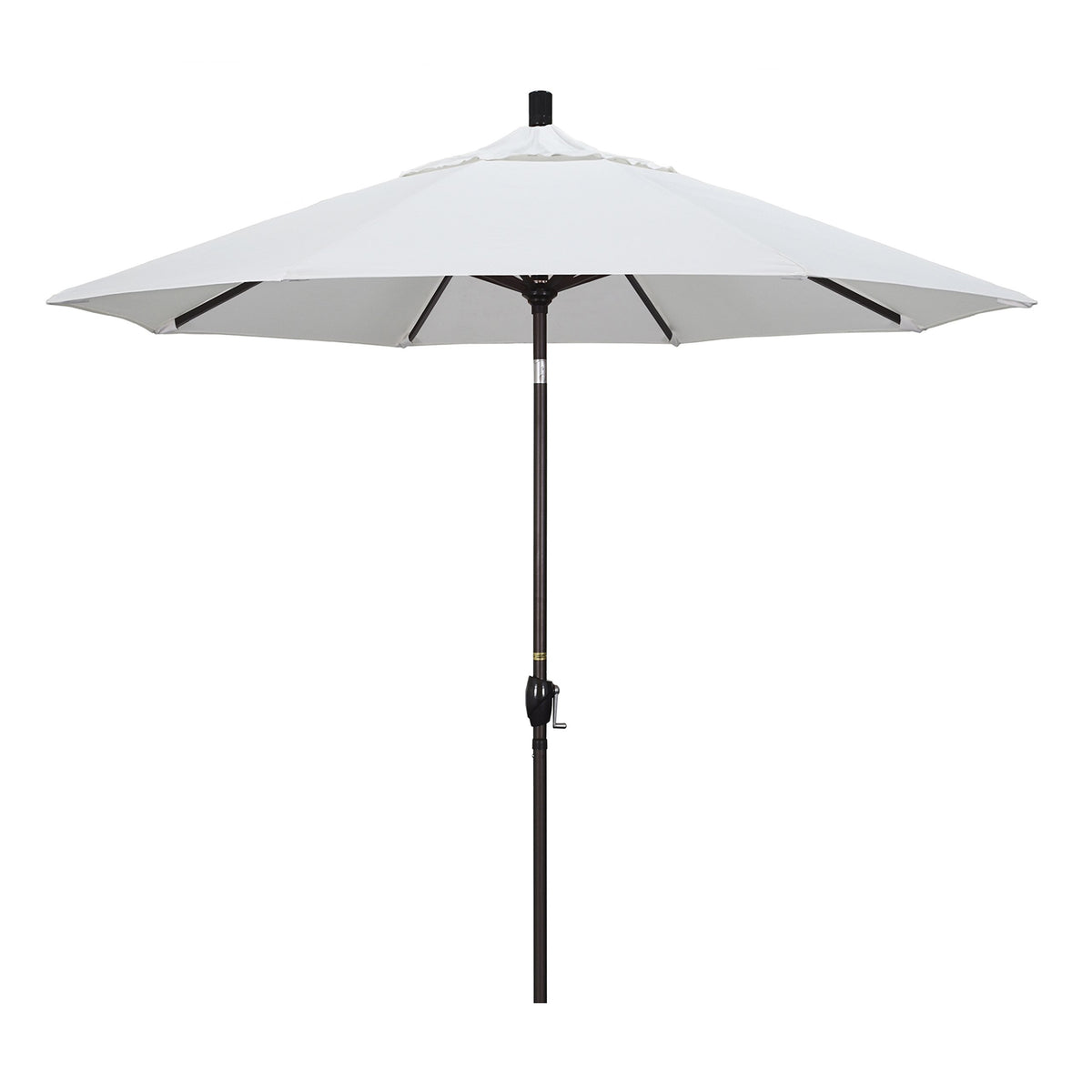 California Umbrella 9' Round Aluminum Market Umbrella, Crank Lift, Push Button Tilt, Bronze Pole, Sunbrella Natural