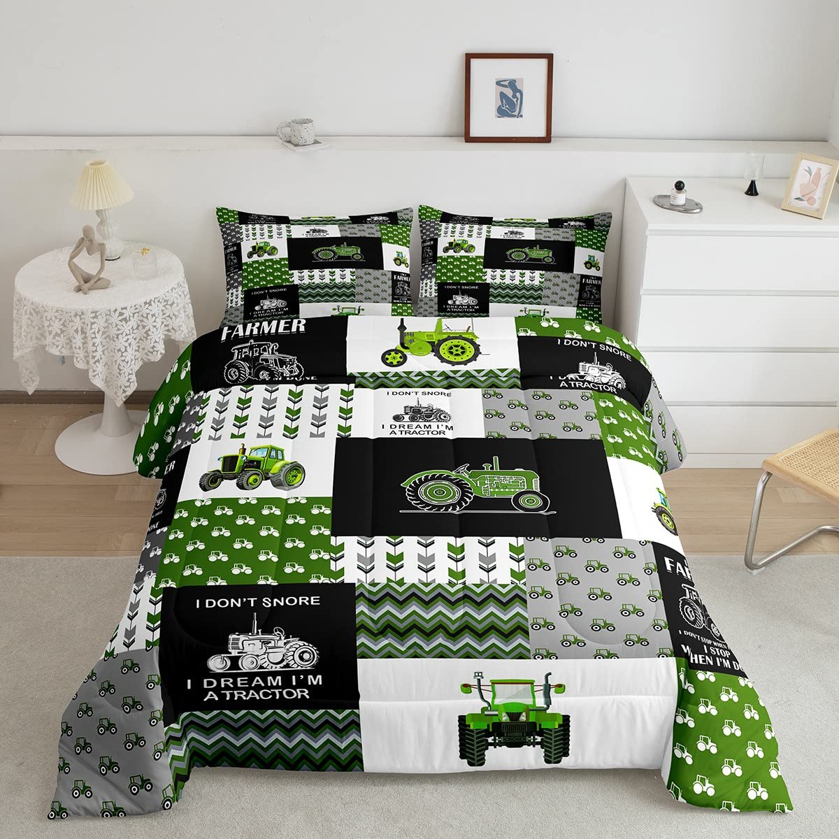 Feelyou Tractor Comforter Set Cartoon Farm Tractor Down Duvet for Kids Boys Girls Truck Car Bedding Set Harvester Excavator Comf