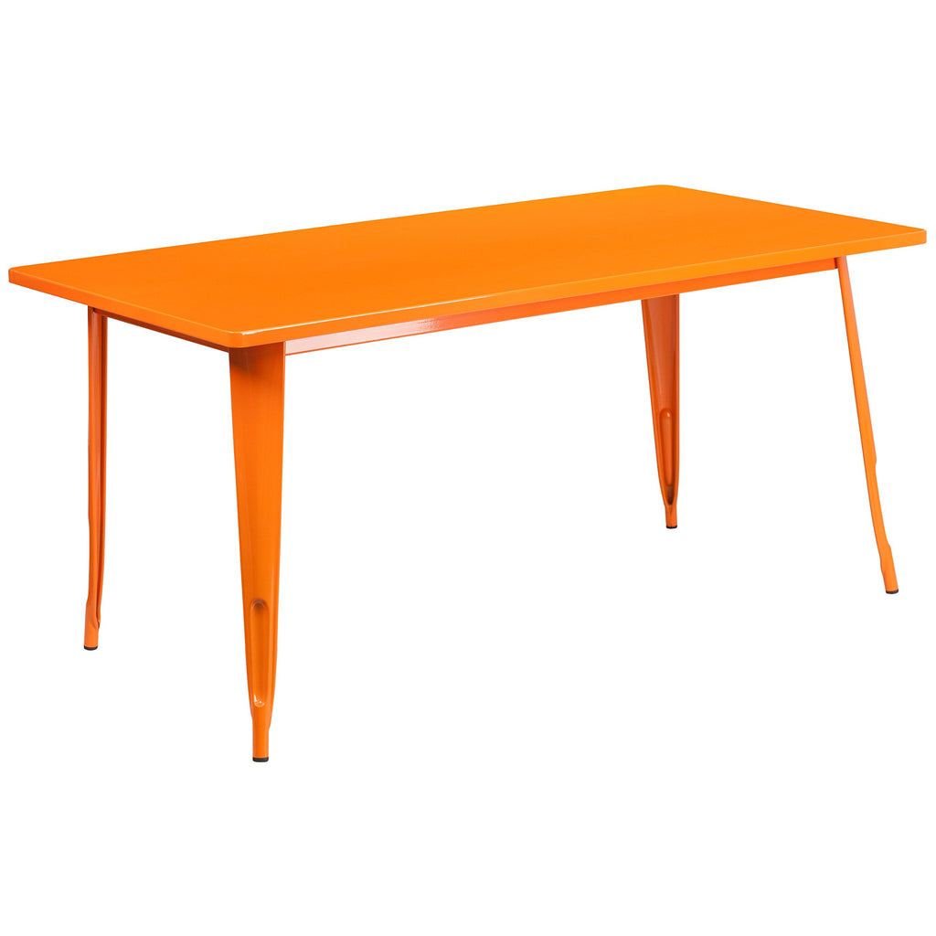 Flash Furniture Charis Commercial Grade 31.5" x 63" Rectangular Orange Metal Indoor-Outdoor Table