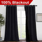 Nicetown Extra Long Truly Blackout Drapes For Hall And Villa, 46-Inch Width Each Panel, 96-Inch Length, Black, 2 Pieces, 100% Blackout Window Curtain Panels With Black Lined For Night Shift Worker