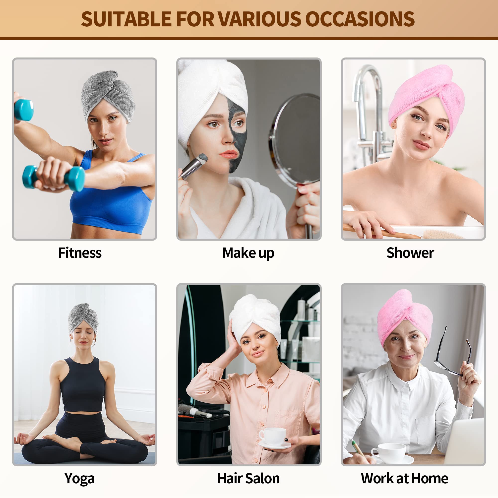 Nexcover Microfiber Hair Towel, 3 Pack (White+Grey+Pink) 9.8 Inch X 25.5 Inch Hair Turbans,Ultra Absorbent,Fast Drying Hair Towe