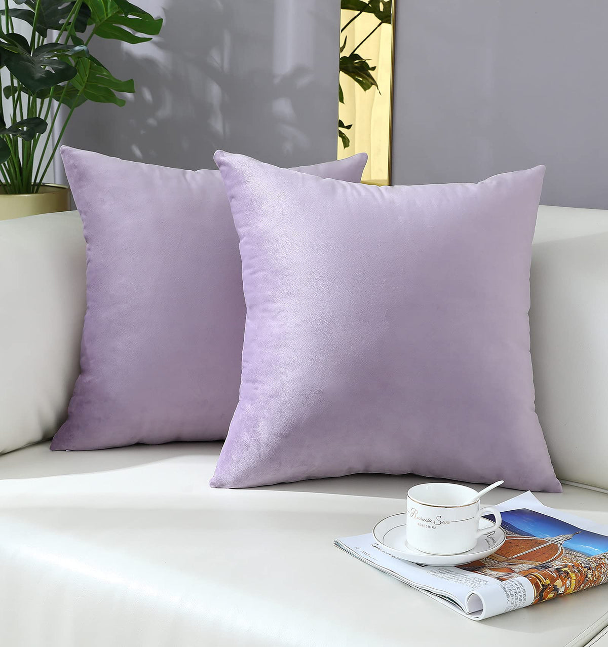 Mixeoo Comfy Lavender Throw Pillow Covers Decorative Square Solid Thick Velvet Super Soft Cushion Cases Home Decor For Sofa Couc