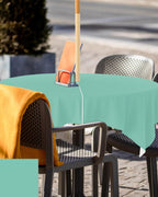 Queenker Medium Aqua Outdoor Tablecloth With Umbrella Hole And Zipper, Solid Color Table Cover For Marine Square Tables Waterpro