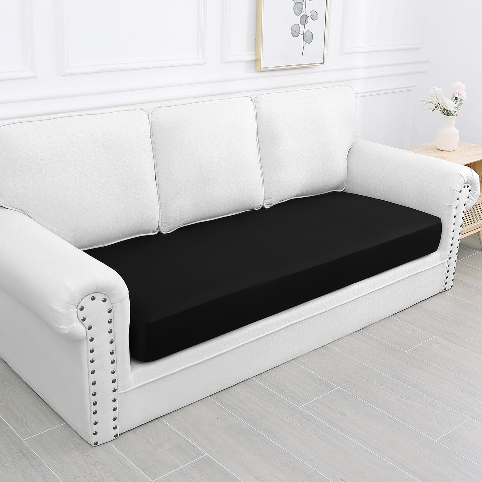 Smiry Waterproof Couch Cushion Covers, Stretch Washable Sofa Cushion Cover, Soft Sofa Slipcover Elastic Non-Slip Furniture Protector For Pets, Kid (Large, Black)