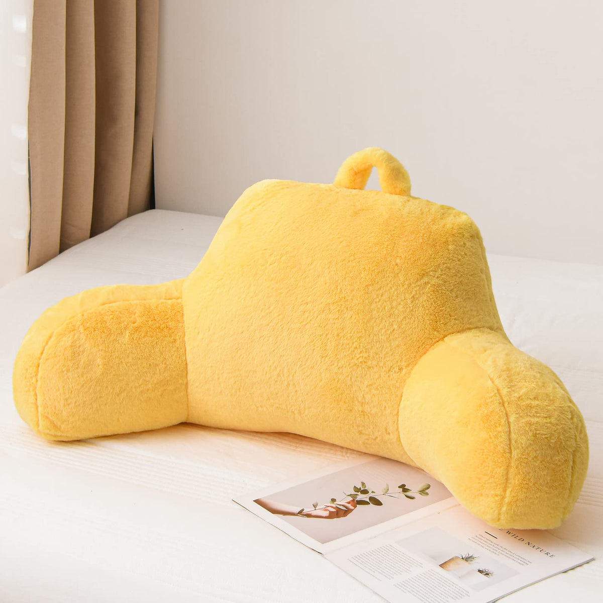 A Nice Night Faux Fur Reading Pillow Bed Wedge Large Adult Children Backrest With Arms Back Support For Sitting Up In Bed/Couch