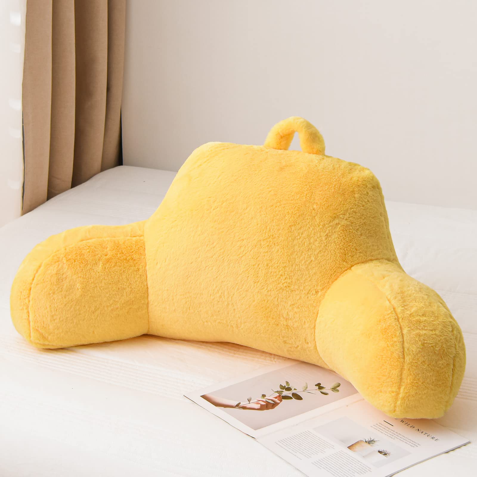 A Nice Night Faux Fur Reading Pillow Bed Wedge Large Adult Children Backrest With Arms Back Support For Sitting Up In Bed/Couch