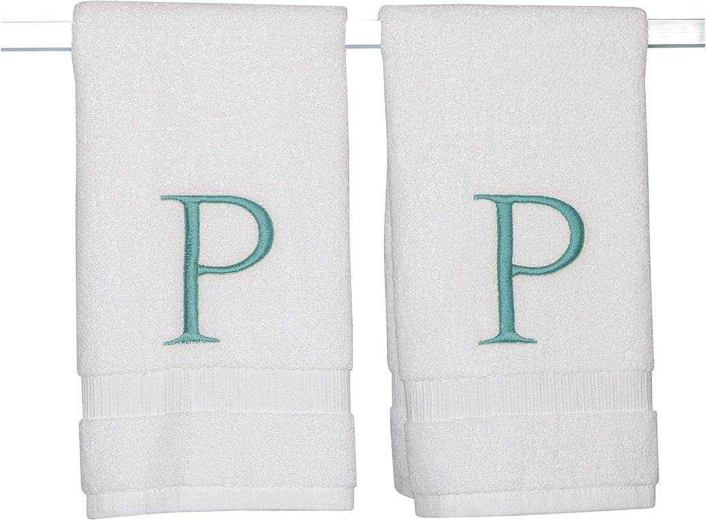 Teal Monogrammed Hand Towel for Bathroom - Initial Hotel Quality Decorative Embroidered Luxury Towel for Powder Room, Spa - GOTS