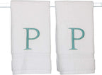 Teal Monogrammed Hand Towel for Bathroom - Initial Hotel Quality Decorative Embroidered Luxury Towel for Powder Room, Spa - GOTS