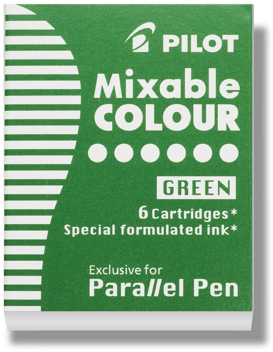 Pilot Parallel Mixable Color Ink Refills For Calligraphy Pens, Green, 6-Pack (77308)