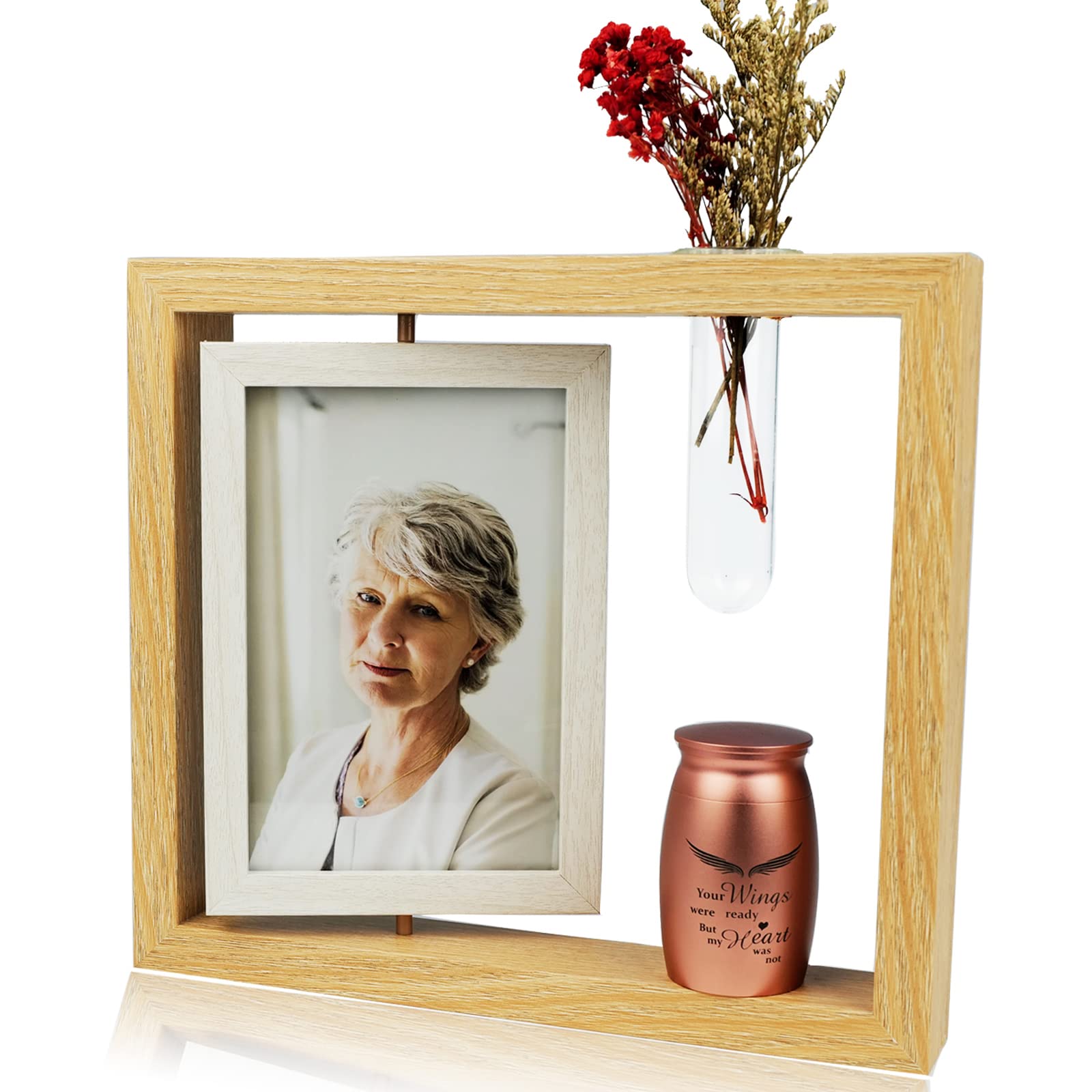 Twotigers 2.8 Small Urn for Human Ashes and Memorial Picture Frame Hold a 4 x 6 Photo, Mini Rose Gold Keepsake Urn with Picture 