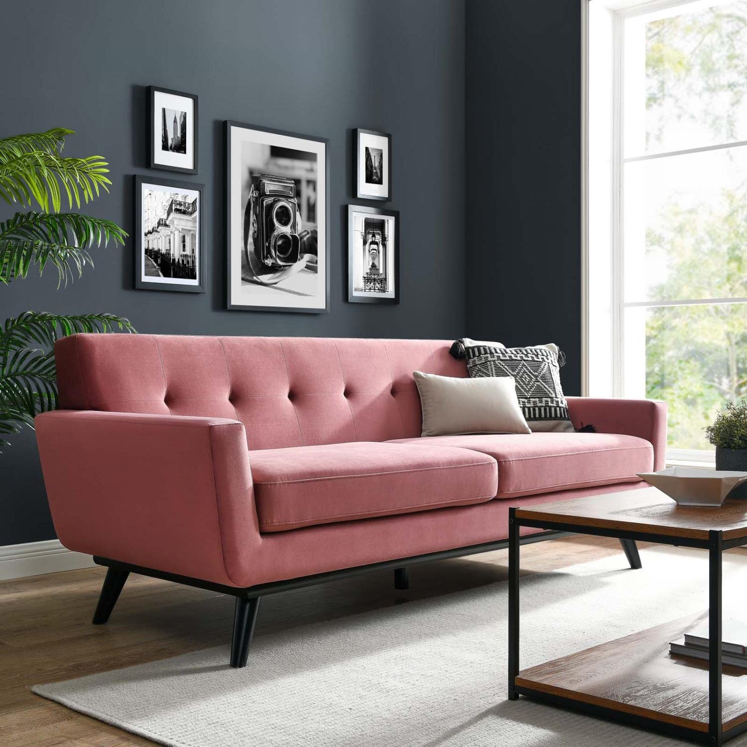 Modway Engage Performance Velvet Sofa With Dusty Rose Finish Eei-5600-Dus