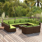 vidaXL 12 Piece Patio Lounge Set with Cushions, Brown Poly Rattan, Featuring a Sturdy Powder Coated Steel Frame, Water-Resistant Material, and Modular Design Perfect for Outdoor Use