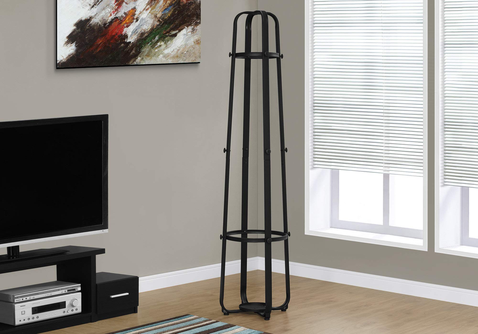 Monarch Specialties 2054, Hall Tree, Free Standing, 12 Hooks, Entryway, 72' H, Umbrella Holder, Bedroom, Metal, Grey, Contemporary, Modern Coat Rack, Silver