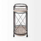 HomeRoots Cyclider Black Metal with Two Wooden Shelves Bar Cart