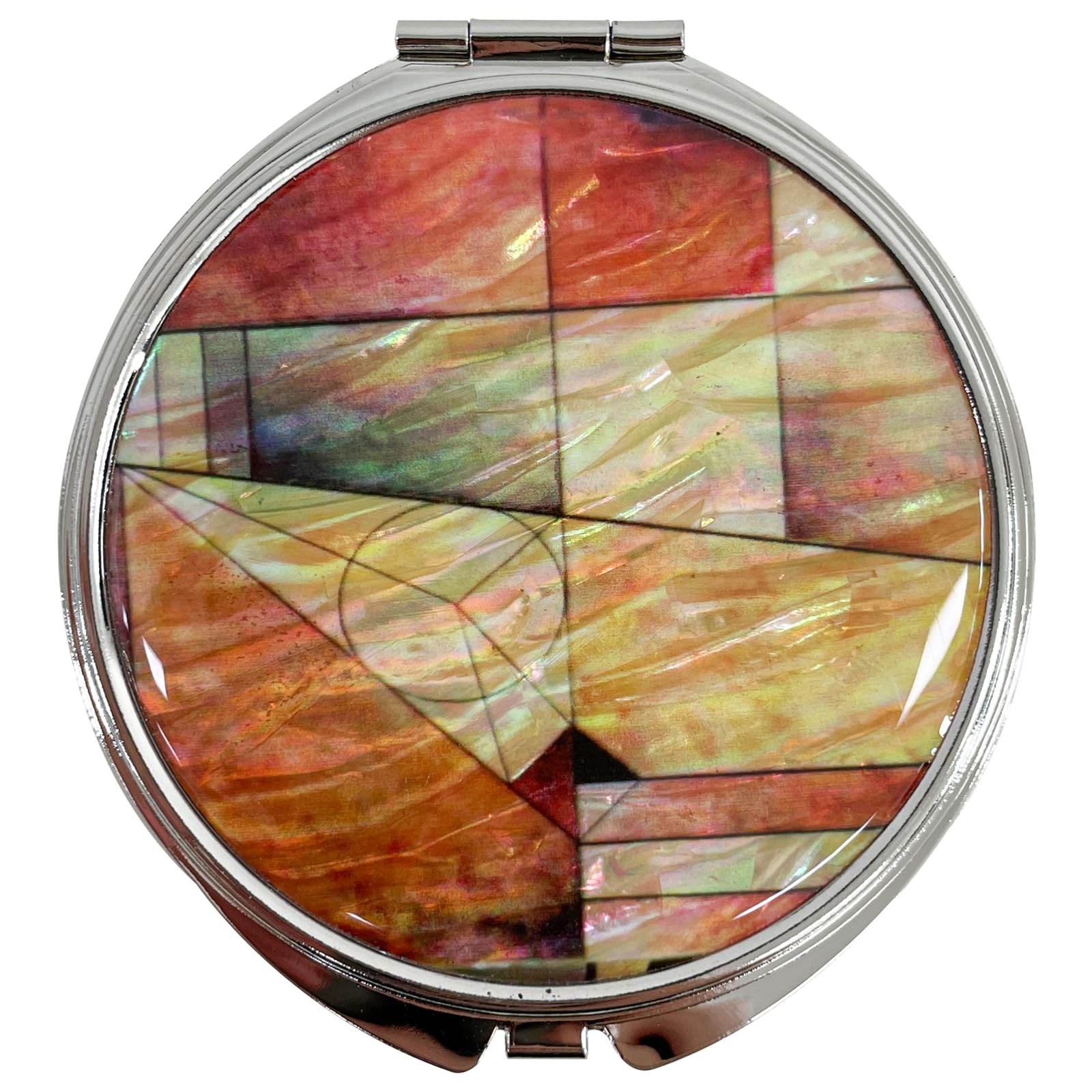 Nacreh Portable Makeup Compact Double Magnifying Mirror Cosmestic Foldable Pocket Style Unique Mother of Pearl Design (Patchwork