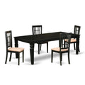 East West Furniture LGNI5-BLK-C 5 Piece Kitchen Table Set for 4 Includes a Rectangle Dining Table with Butterfly Leaf and 4 Linen Fabric Dining Room Chairs, 42x84 Inch, Black