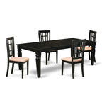 East West Furniture LGNI5-BLK-C 5 Piece Kitchen Table Set for 4 Includes a Rectangle Dining Table with Butterfly Leaf and 4 Linen Fabric Dining Room Chairs, 42x84 Inch, Black