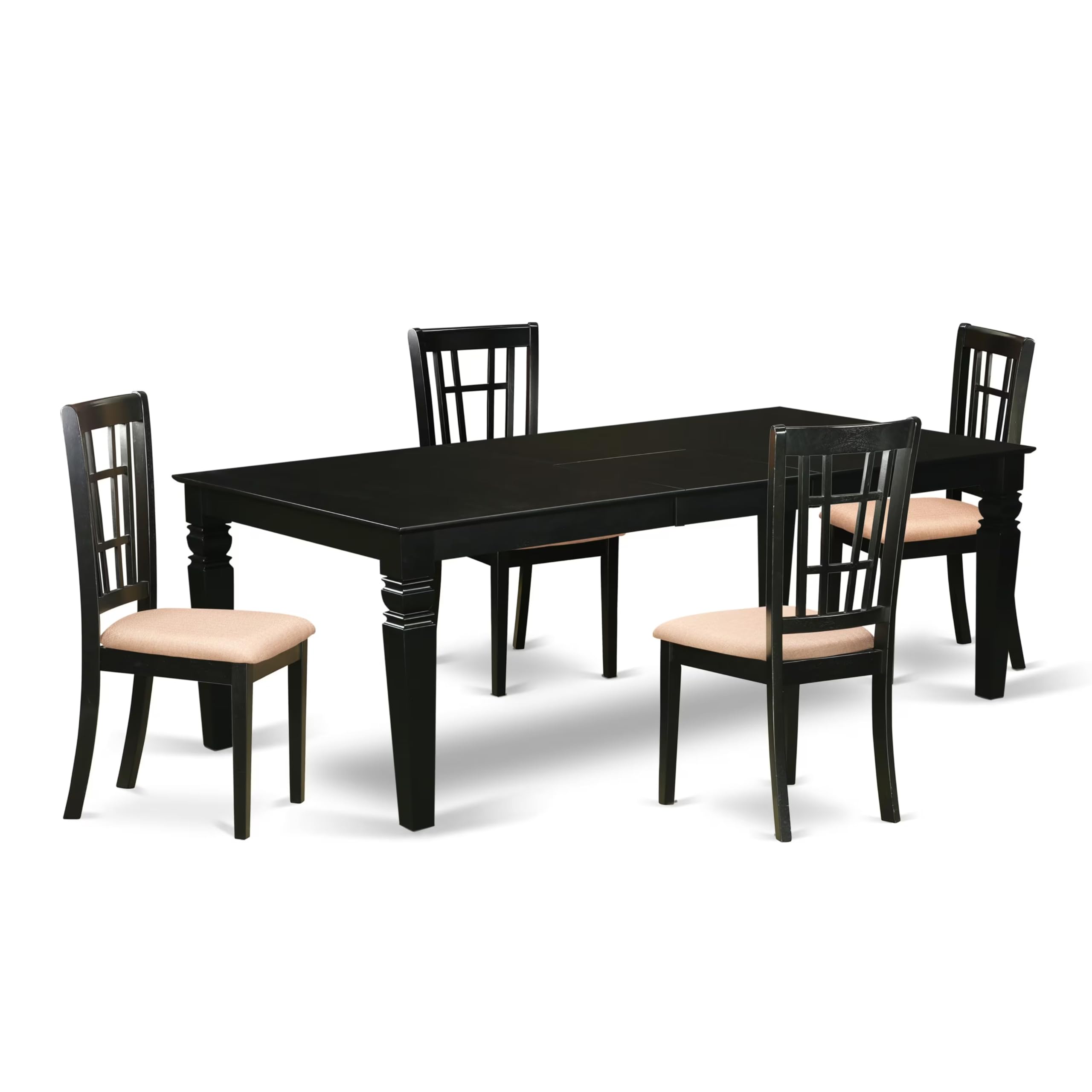 East West Furniture LGNI5-BLK-C 5 Piece Kitchen Table Set for 4 Includes a Rectangle Dining Table with Butterfly Leaf and 4 Linen Fabric Dining Room Chairs, 42x84 Inch, Black