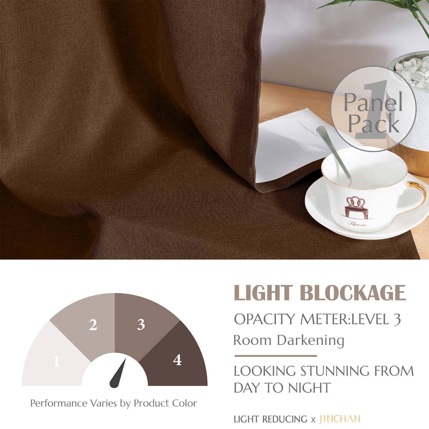 Jinchan Linen Textured Curtains Living Room Thermal Curtains Room Darkening Thermal Insulated Curtains 72 Inch Long Brown Curtains For Bedroom Drape Grommet Top 1 Panel