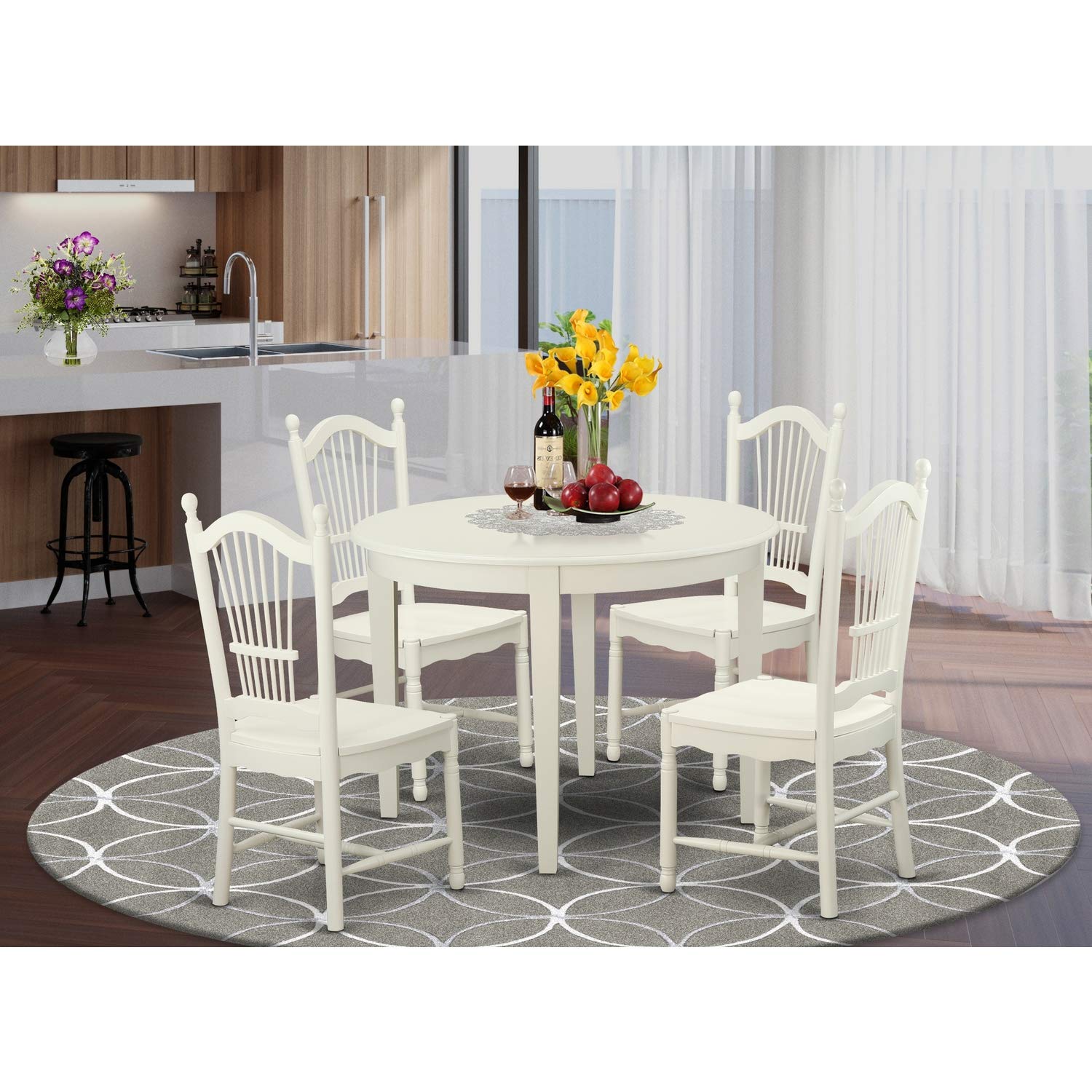 East West Furniture Bodo5-Whi-W 5 Pckitchen Dinette Set - Dinette Table And 4 Dining Chairs