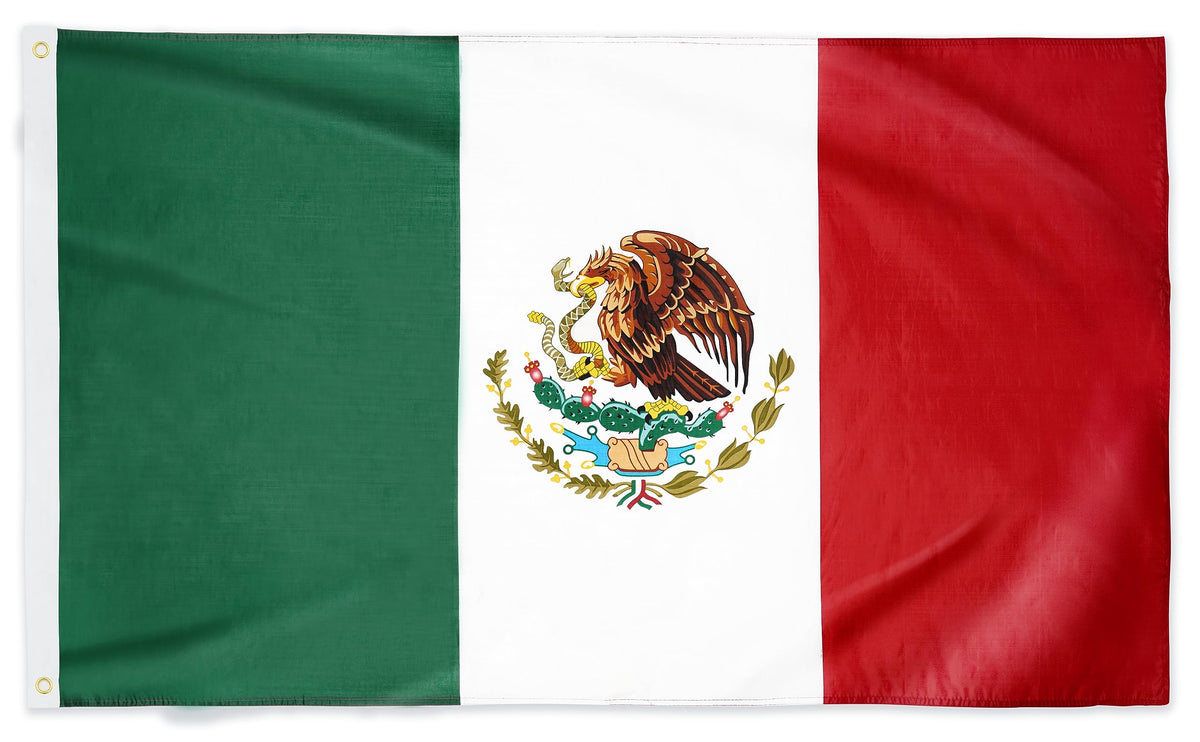 Danf Mexico Flag 3X5 Ft - 100D Thicker Polyester - Mexican Mx National Flags Double Stitched Quality 3 X 5 Feet With Brass Gromm