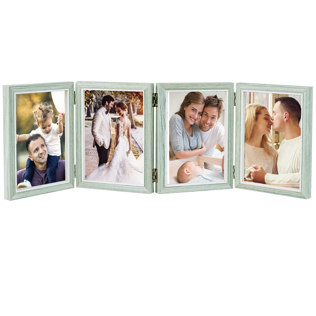 POILKMNI 4 Folding 5x7 Inch Hinged Picture Frame High Definition Natural Wood Picture Frame Rustic Desktop Acrylic Frame Family 