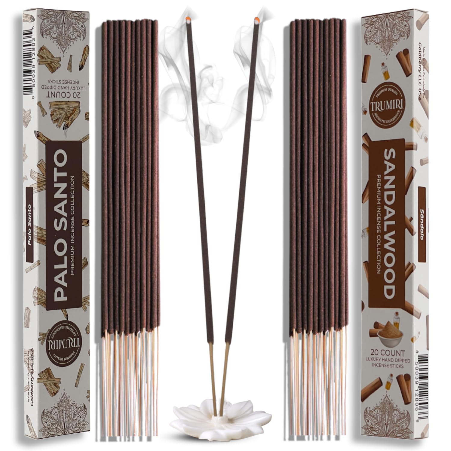 Trumiri Incense Sticks - Combo Pack of 40 Insence-Sticks - 20 Palo Santo + 20 Sandalwood - Insenses - Insents - Incents - Inscen