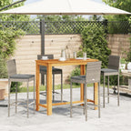 vidaXL Patio Bar Set - Acacia Wood & Poly Rattan Outdoor Furniture - 5-Piece Set with Gray Stools and Table for Garden Deck and Patio