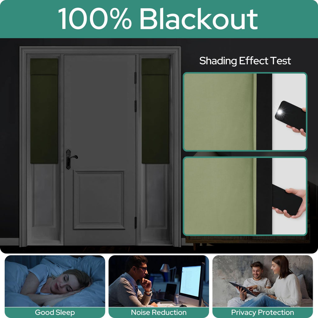 Homeideas 100% Blackout Sidelight Curtains For Front Door, Side Door Window Curtains, Front Door Curtains For Small Window, Thermal Insulated Door Window Covering, (1 Panel, W12 X L54, Sage Green)