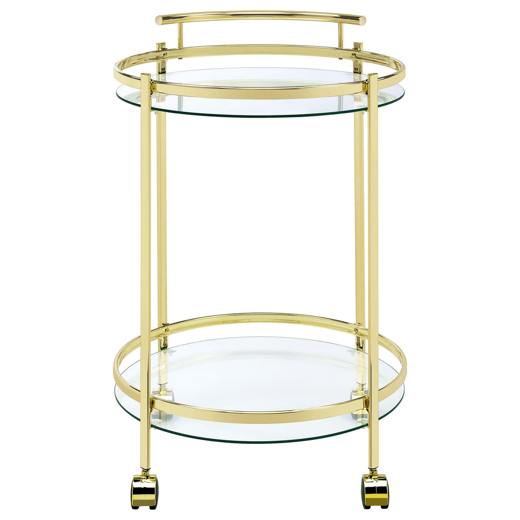 Coaster Home Furnishings Chrissy 2-Tier Round Glass Shelf Metal Bar Cart Brass 181366