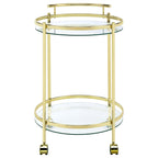 Coaster Home Furnishings Chrissy 2-Tier Round Glass Shelf Metal Bar Cart Brass 181366