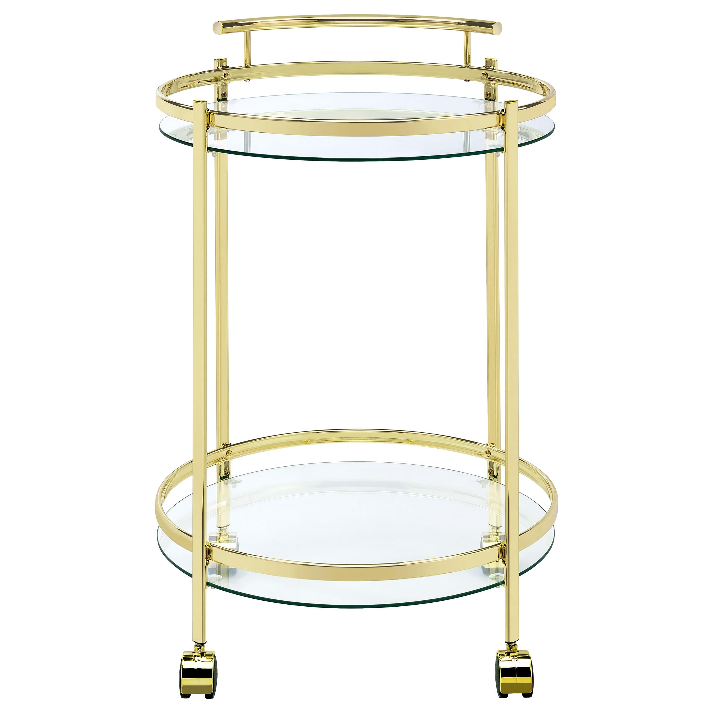 Coaster Home Furnishings Chrissy 2-Tier Round Glass Shelf Metal Bar Cart Brass 181366