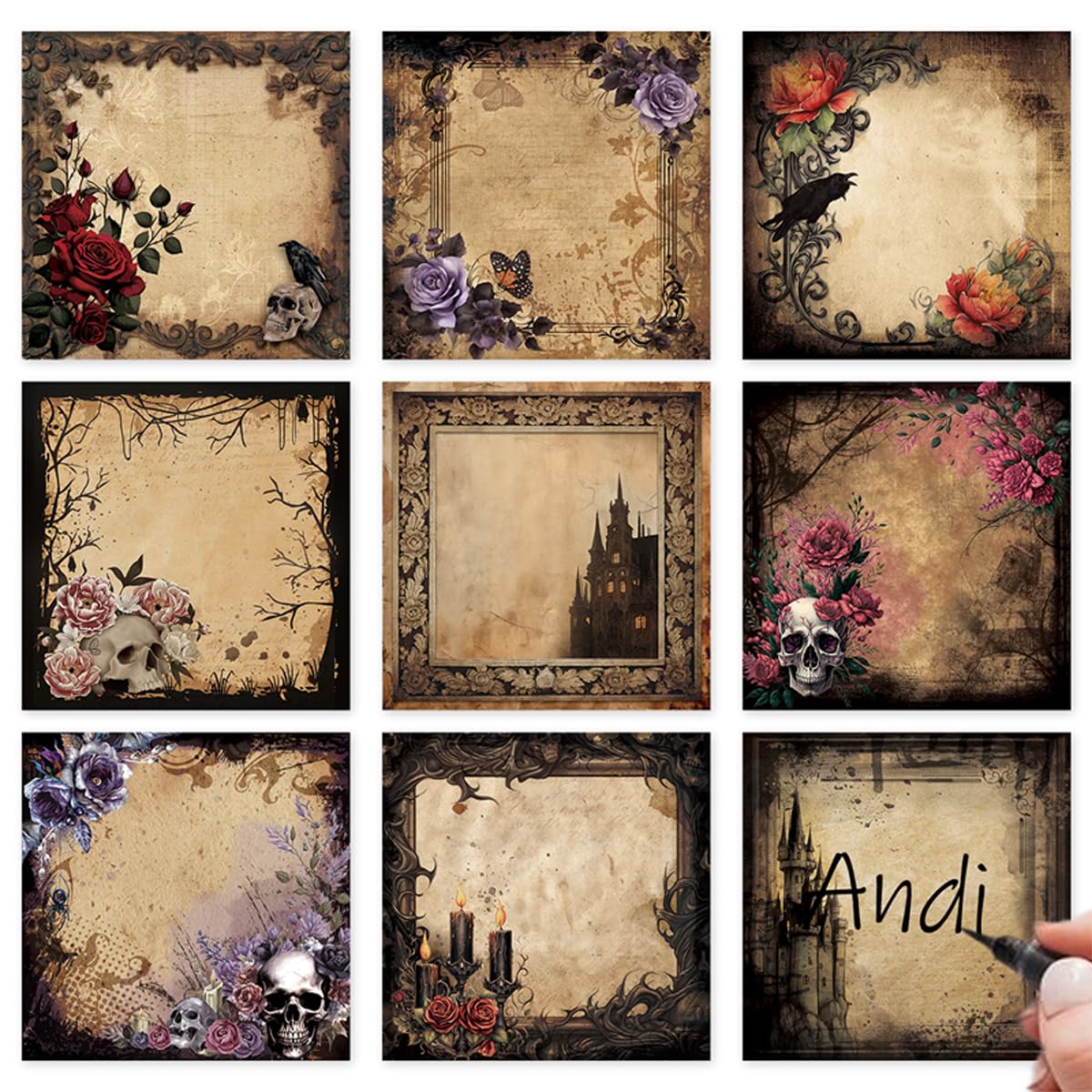 Lovarywow Gothic Style Sticky Notes - 9 Pack 3X3 Goth Office Supplies Design Note Pads, Creepy Spooky Gifts For Friends, School