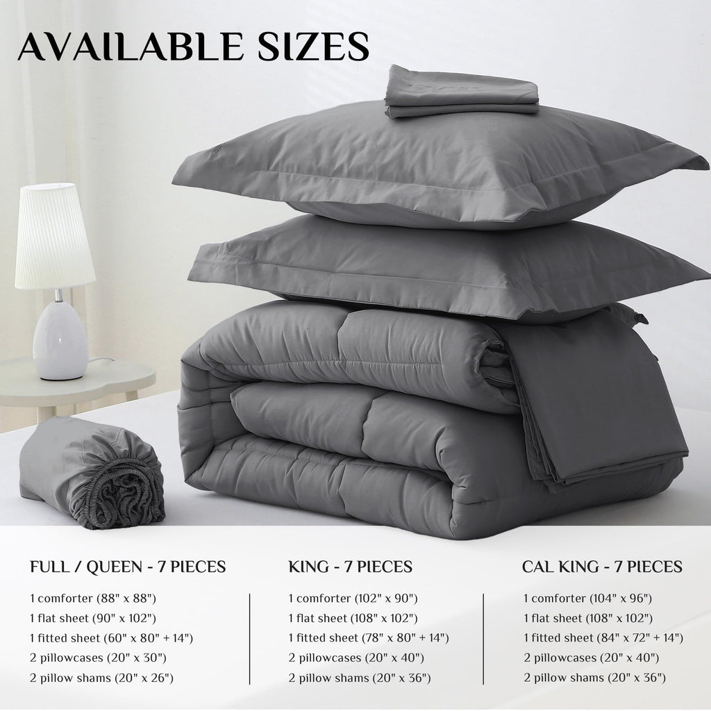 Jollyvogue Queen Comforter Set, 7-Piece Bed In A Bag Queen, Ultra-Soft Comforters Queen Size, Queen Size Comforter Sets, Goose D