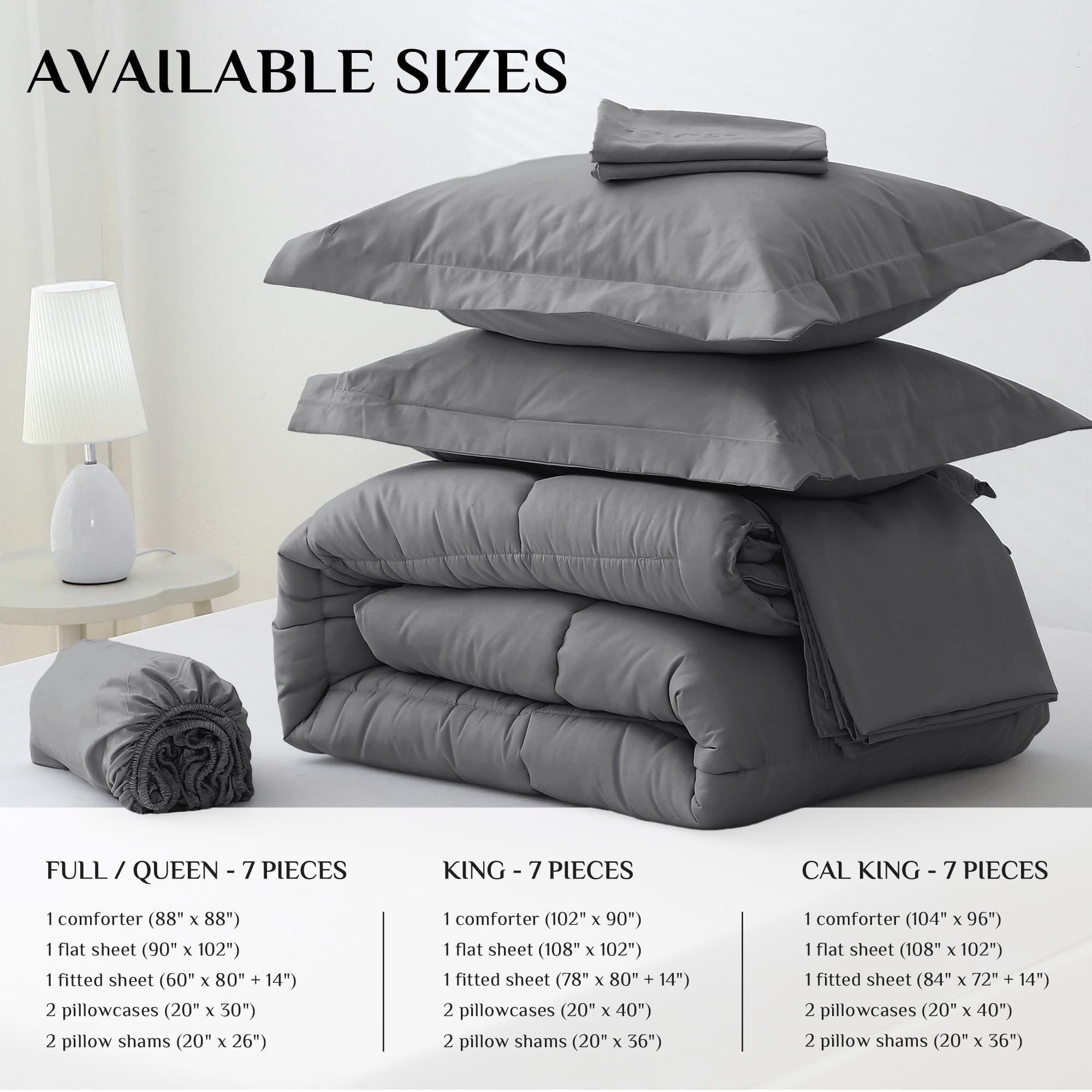 Jollyvogue Queen Comforter Set, 7-Piece Bed In A Bag Queen, Ultra-Soft Comforters Queen Size, Queen Size Comforter Sets, Goose D