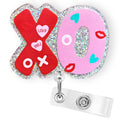 Valentines Day Xo Glitter Badge Reel Holder Retractable | Cute Nurse Vday Gifts Id Badge Reel With Alligator Clip & 24    Durabl