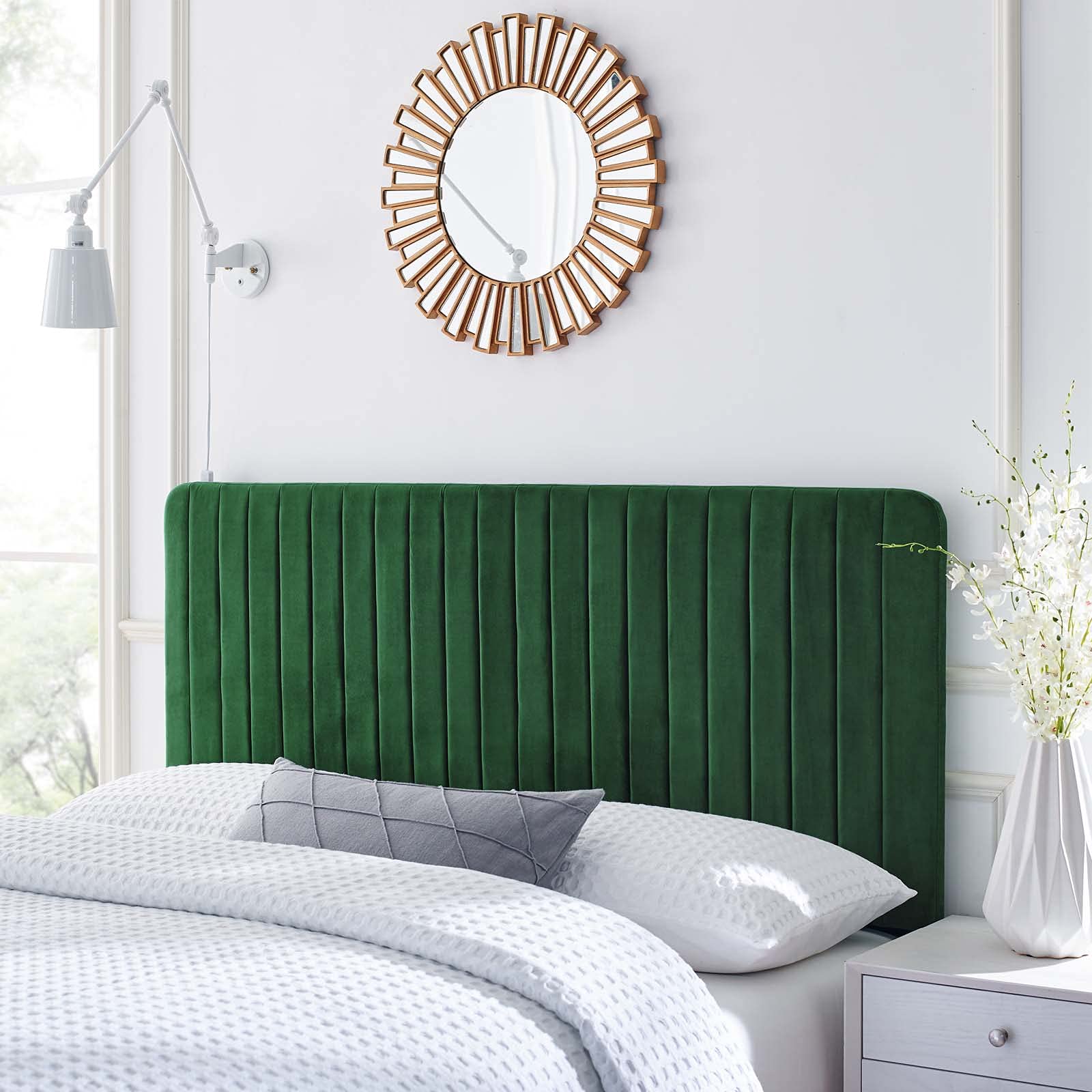 Modway Milenna Channel Tufted Performance Velvet Twin Headboard in Emerald