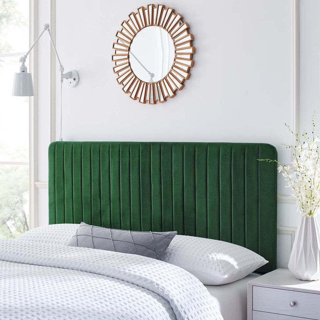 Modway Milenna Channel Tufted Performance Velvet Full/Queen Headboard in Emerald