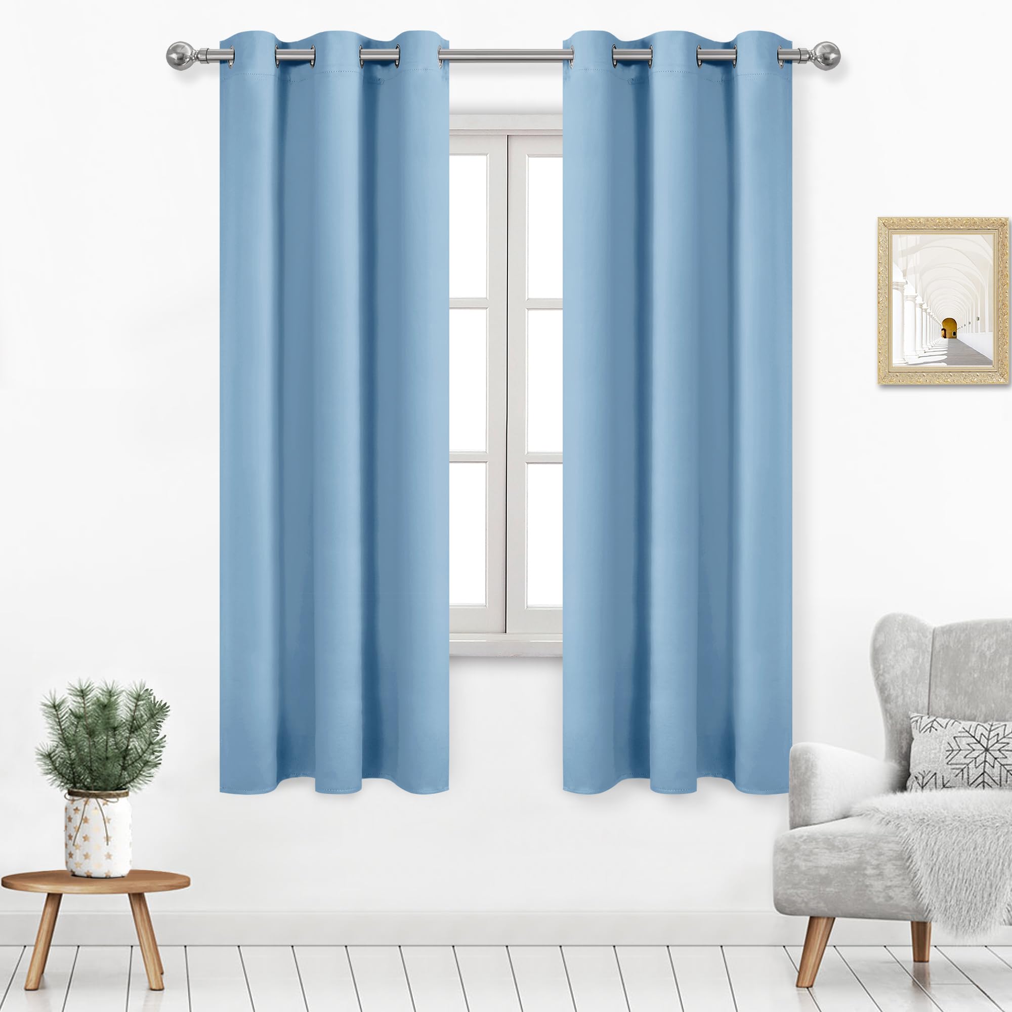 Dwcn Light Blue Curtains For Bedroom, Room Darkening Thermal Insulated Light Blocking Curtain For Dinning Room, Nursery, W42 X L