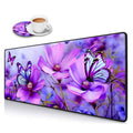 Desk Pad Mat Gaming Mouse Pads With Coasters,Stitched Edges Design Mouse Pad Xxl Large Mouse Pad For Laptop Computers Purple Flo