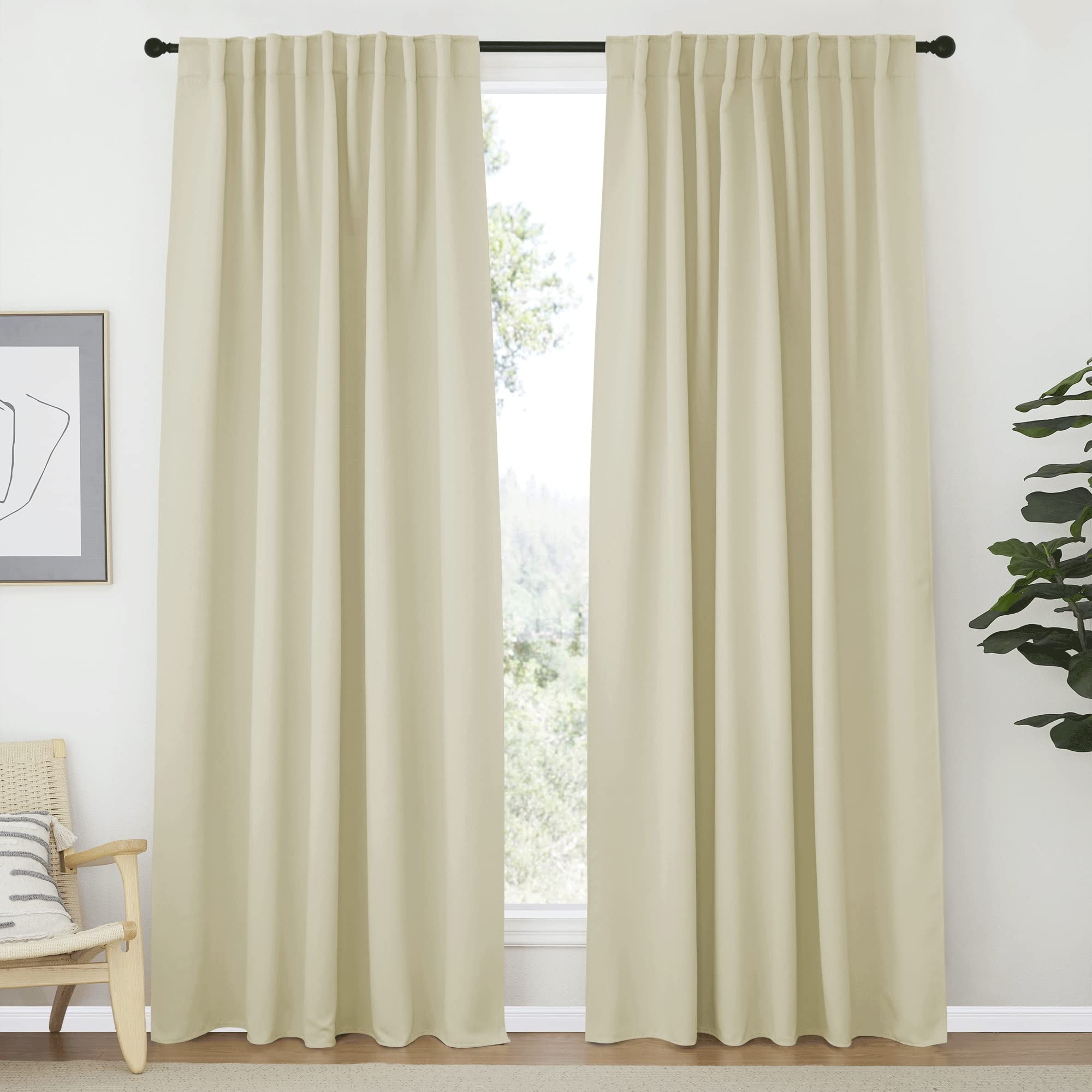 Nicetown Room Darkening Curtains For Living Room, Rod Pocket & Back Tab Window Curtains, Eatra Long Drape Panels For Office (Beige, 70' W X 84' L Per Panel, 2 Pcs)