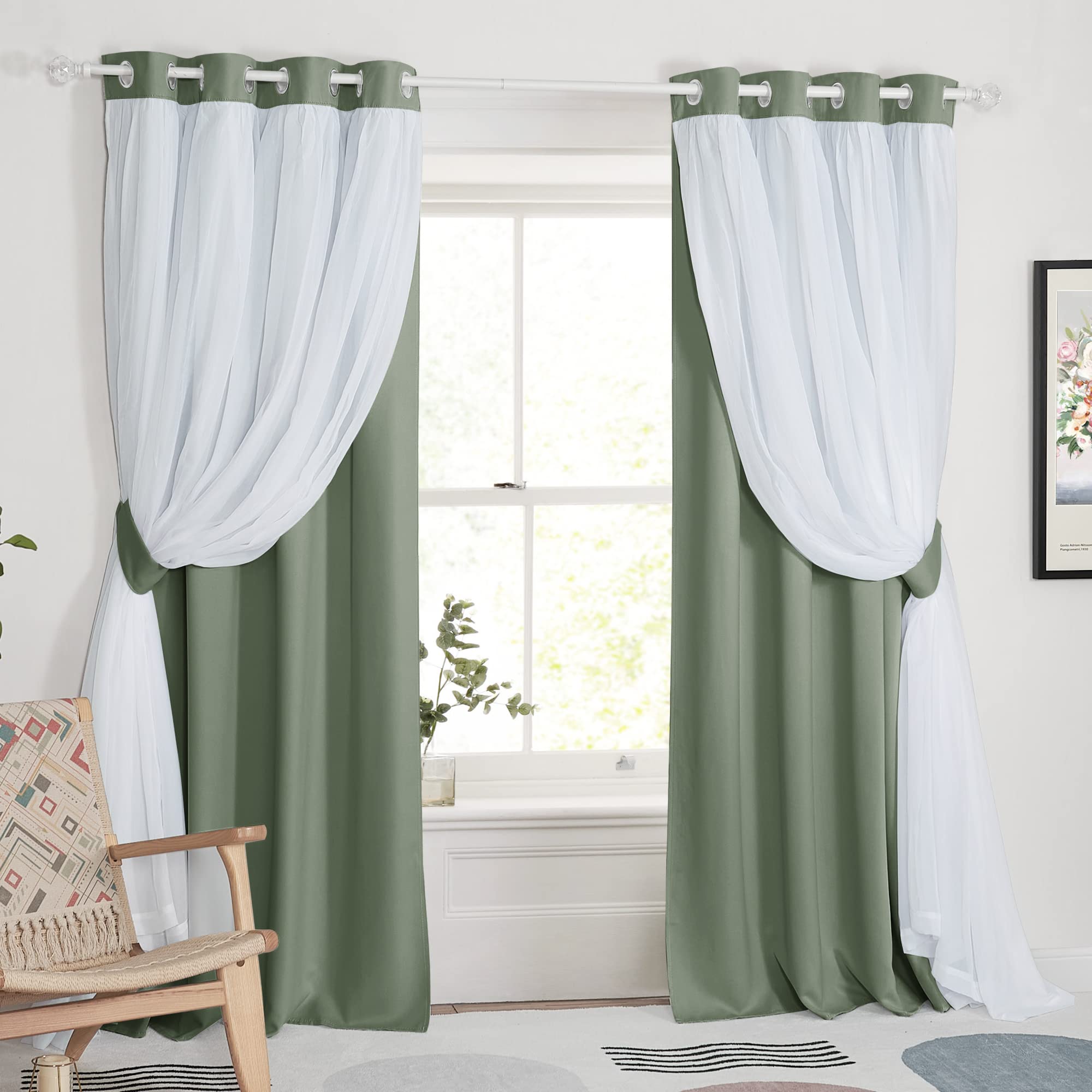 Pony Dance Room Darkening Curtains With Sheer Overlay, Double Layer Curtains For Living Room, Grommet Thermal Insulated Curtains