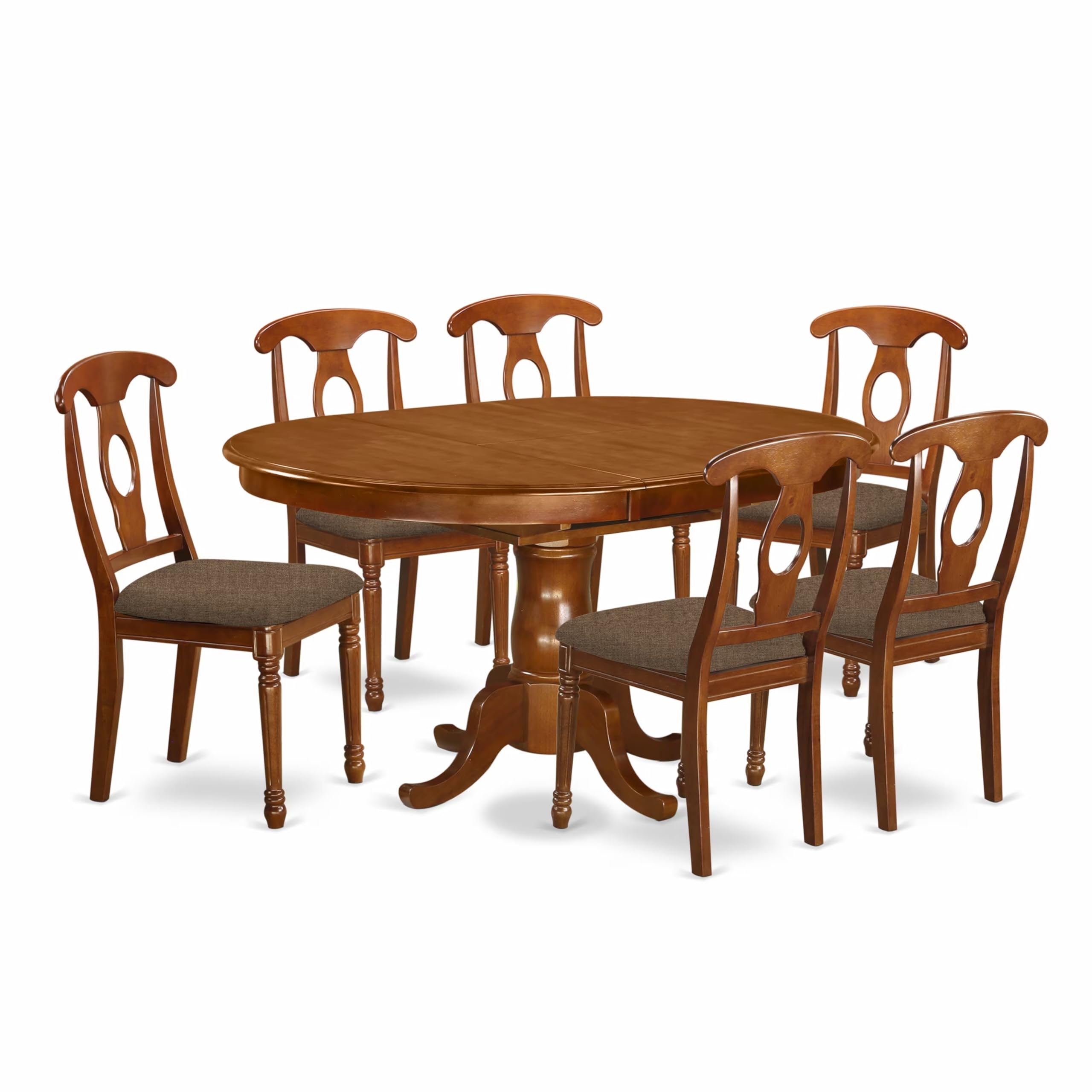 East West Furniture PONA7-SBR-C 7 Piece Modern Dining Table Set Consist of an Oval Wooden Table with Butterfly Leaf and 6 Linen Fabric Dining Room Chairs, 42x60 Inch, Saddle Brown