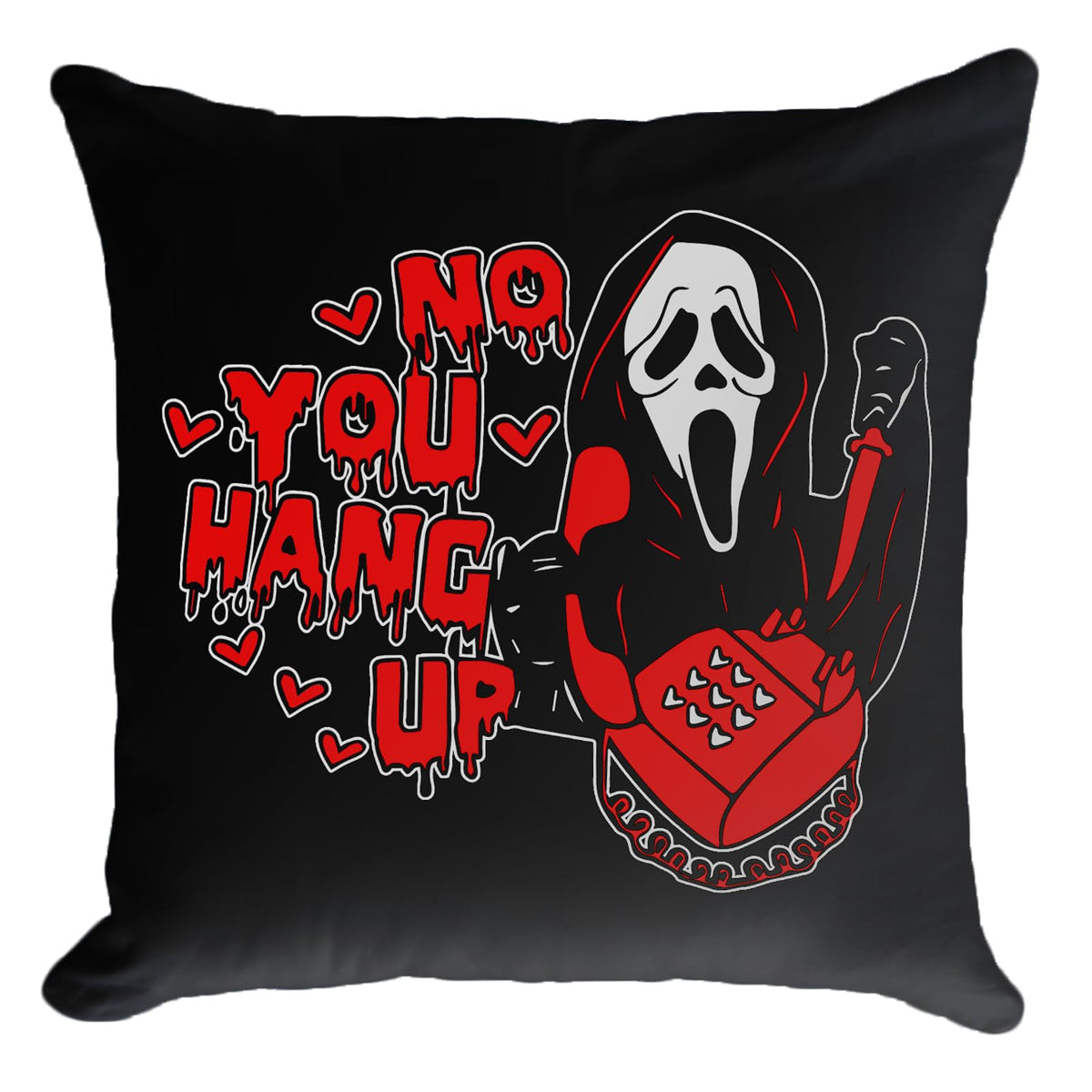 20x20 Inch Black Throw Pillow Cover - 'No You Hang Up' Funny Horror Ghost Design, Romantic Halloween Valentine's Day Decor, Soft